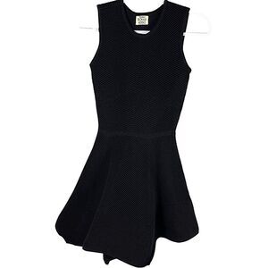Torn By Ronny Kobo Textured Ribbed Fit & Flare Sleeveless Black Dress Size Small